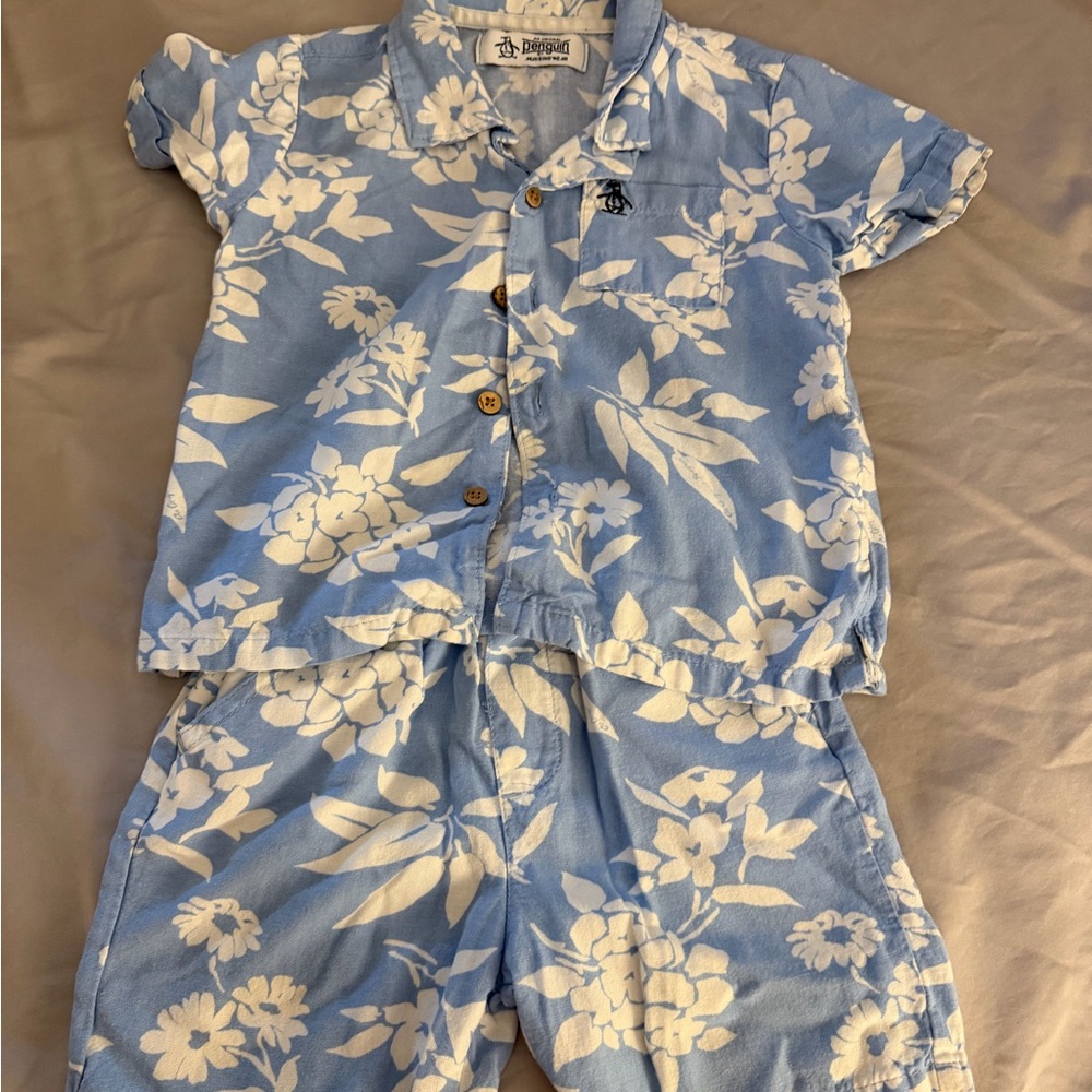 Original Penguin Kids Blue and White Floral Pajama Set